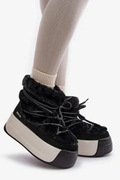 Online Big Star Shoes Skórzane Śniegowce Damskie Na Grubej Podeszwie Z Futerkiem Big Star OO274A206 Czarne Czarny