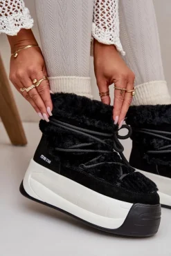 Online Big Star Shoes Skórzane Śniegowce Damskie Na Grubej Podeszwie Z Futerkiem Big Star OO274A206 Czarne Czarny