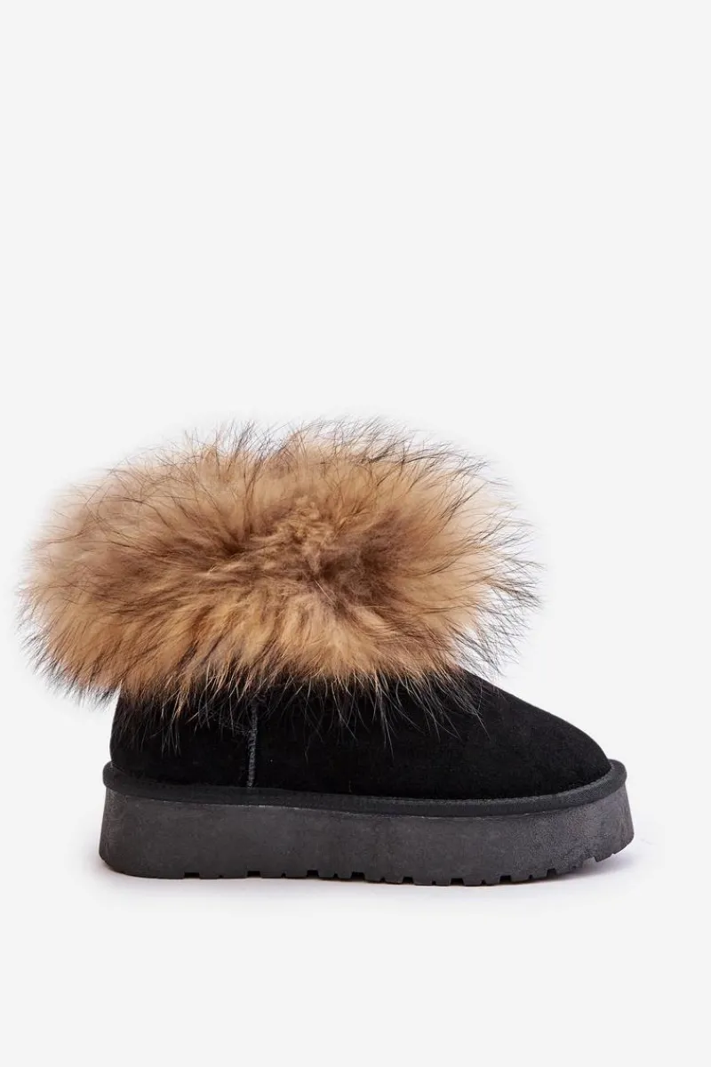 Śniegowce Damskie>Boto Skórzane Śniegowce Na Platformie Z Futerkiem Czarne Avirisa Czarny