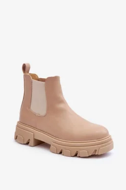 Outlet Boto Skórzane Niskie Botki Sztyblety Beżowe Alcanassa