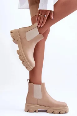 Outlet Boto Skórzane Niskie Botki Sztyblety Beżowe Alcanassa