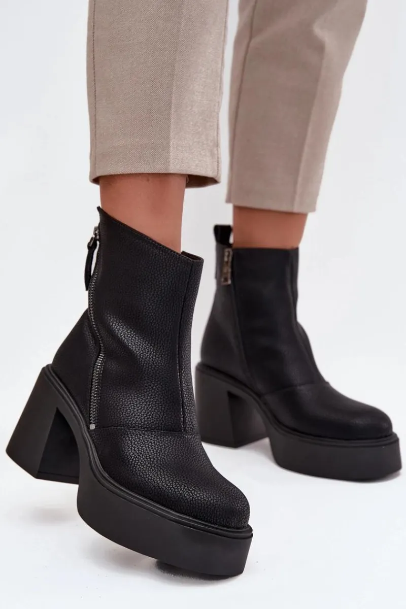 Sale Buty damskie Vinceza Skórzane Ocieplane Botki Damskie Na Słupku I Platformie Vinceza 66831 Czarne