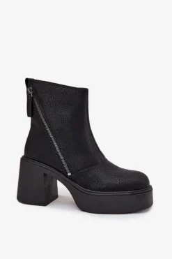 Sale Buty damskie Vinceza Skórzane Ocieplane Botki Damskie Na Słupku I Platformie Vinceza 66831 Czarne