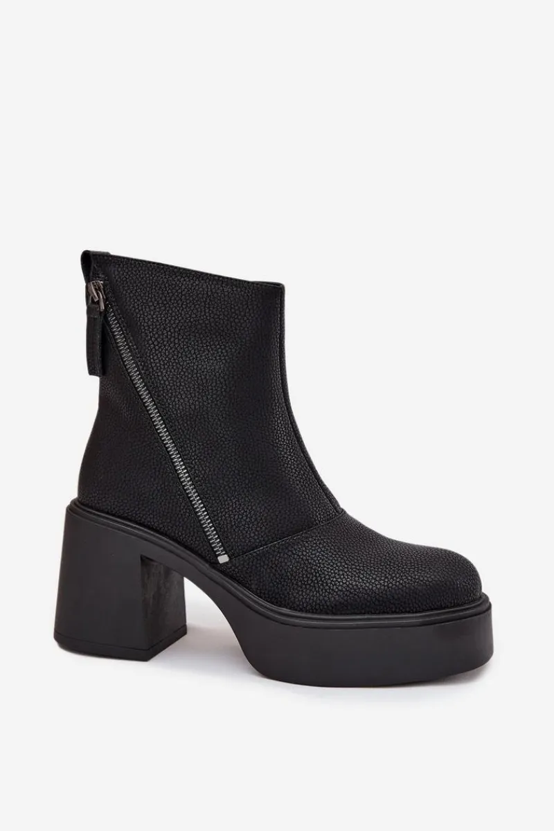 Sale Buty damskie Vinceza Skórzane Ocieplane Botki Damskie Na Słupku I Platformie Vinceza 66831 Czarne