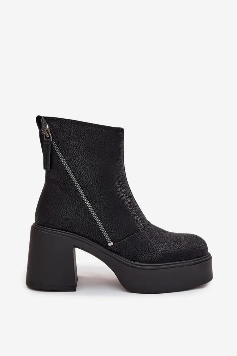 Sale Buty damskie Vinceza Skórzane Ocieplane Botki Damskie Na Słupku I Platformie Vinceza 66831 Czarne