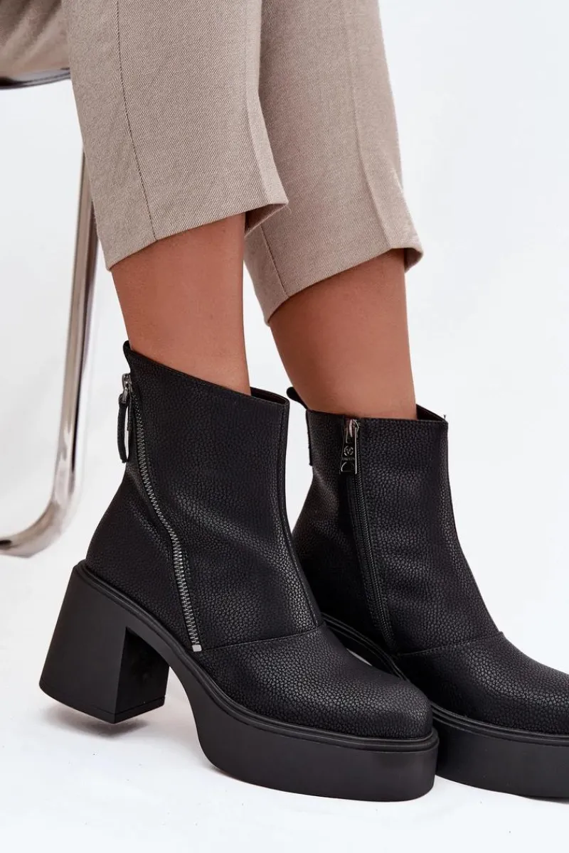 Sale Buty damskie Vinceza Skórzane Ocieplane Botki Damskie Na Słupku I Platformie Vinceza 66831 Czarne