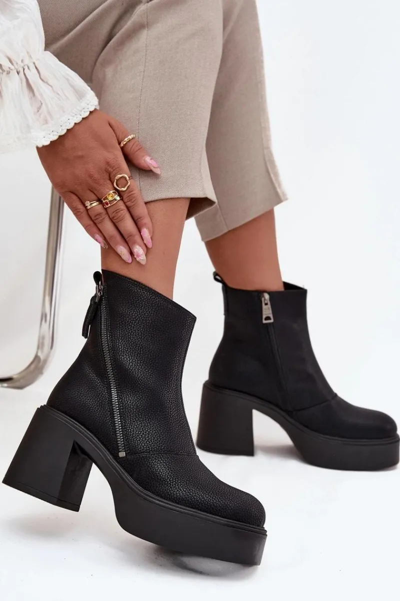 Sale Buty damskie Vinceza Skórzane Ocieplane Botki Damskie Na Słupku I Platformie Vinceza 66831 Czarne