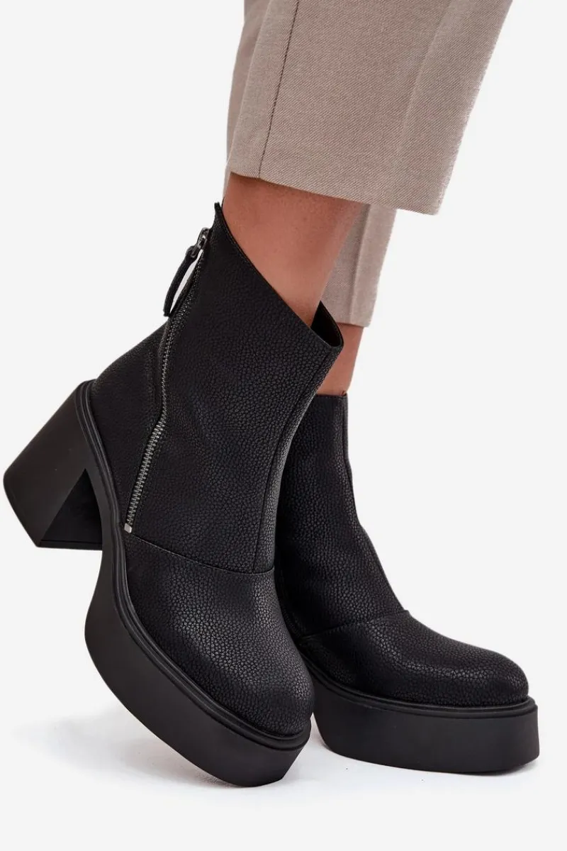 Sale Buty damskie Vinceza Skórzane Ocieplane Botki Damskie Na Słupku I Platformie Vinceza 66831 Czarne