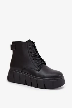 Skórzane Ocieplane Botki Damskie Na Platformie Vinceza 66803 Czarne Damskie Botki Ocieplane|Botki Skórzane