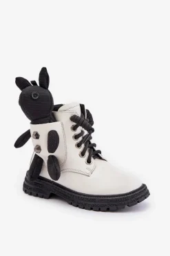 Best Skórzane Ocieplane Botki Dziecięce Na Zamek Z Misiem Vinceza 36261 Białe Dzieci Dziewczęce