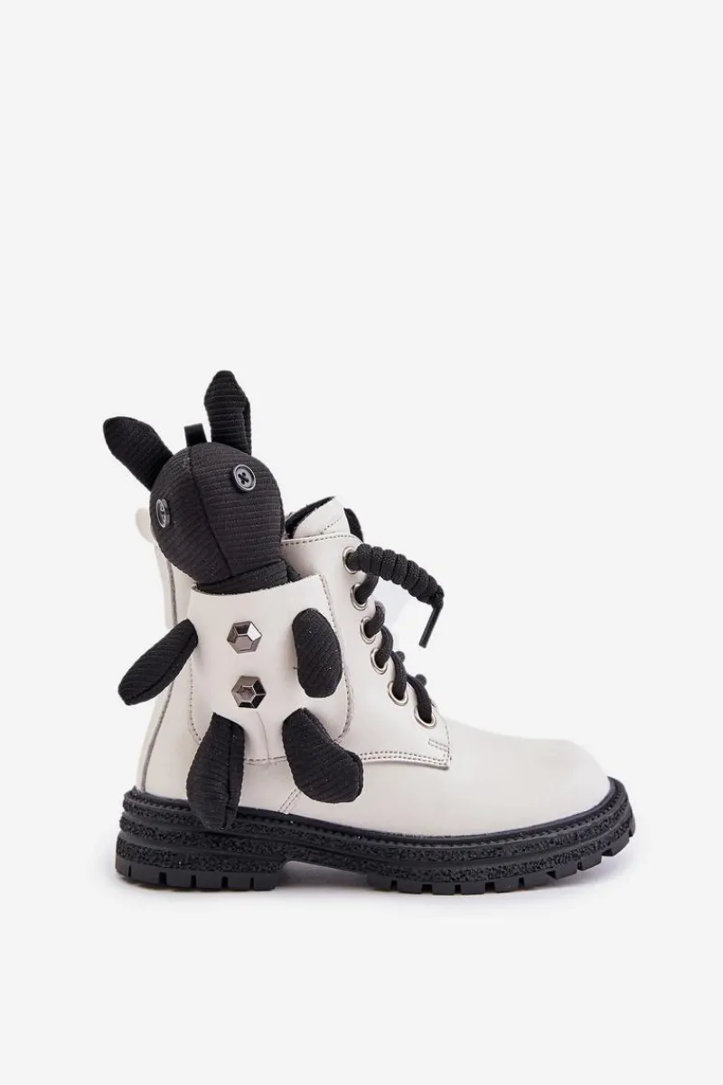 Best Skórzane Ocieplane Botki Dziecięce Na Zamek Z Misiem Vinceza 36261 Białe Dzieci Dziewczęce