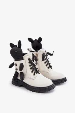 Best Skórzane Ocieplane Botki Dziecięce Na Zamek Z Misiem Vinceza 36261 Białe Dzieci Dziewczęce