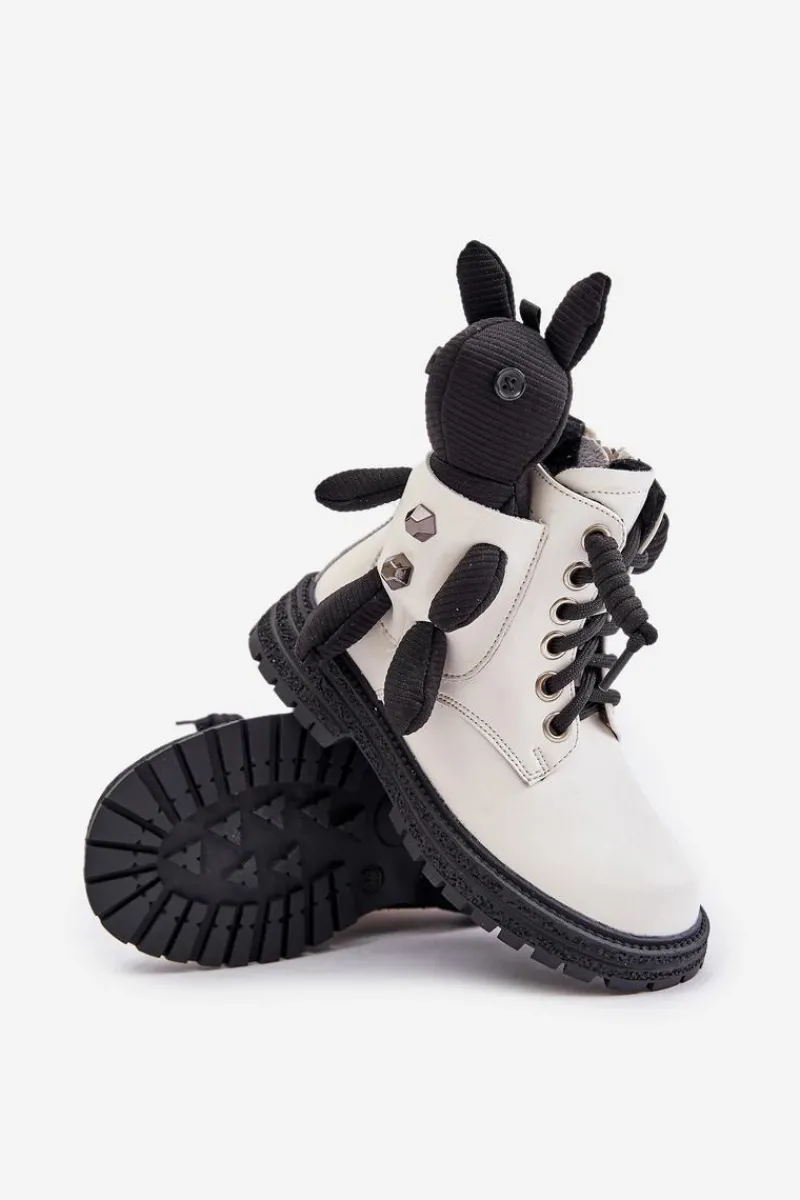 Best Skórzane Ocieplane Botki Dziecięce Na Zamek Z Misiem Vinceza 36261 Białe Dzieci Dziewczęce
