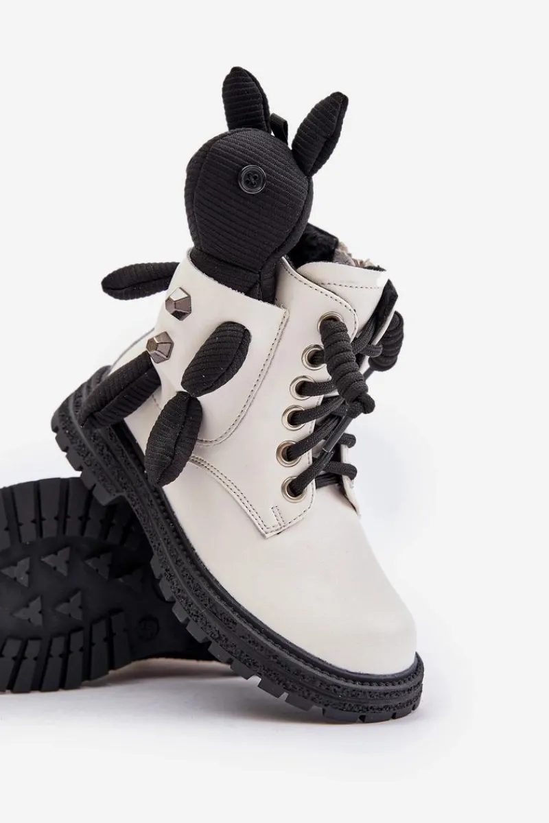 Best Skórzane Ocieplane Botki Dziecięce Na Zamek Z Misiem Vinceza 36261 Białe Dzieci Dziewczęce