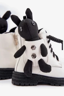 Best Skórzane Ocieplane Botki Dziecięce Na Zamek Z Misiem Vinceza 36261 Białe Dzieci Dziewczęce