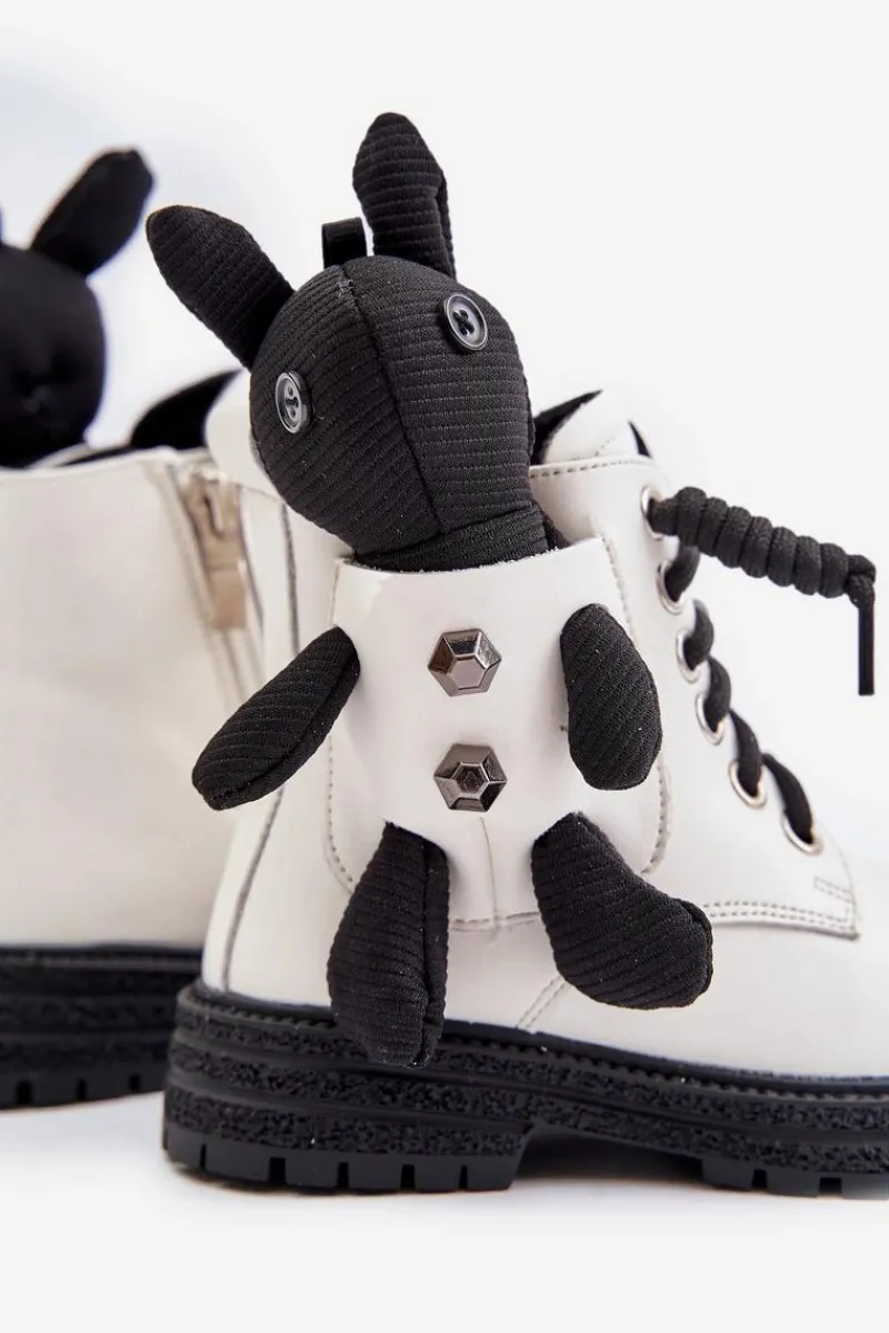 Best Skórzane Ocieplane Botki Dziecięce Na Zamek Z Misiem Vinceza 36261 Białe Dzieci Dziewczęce