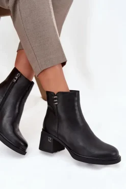 Hot Buty damskie Vinceza Skórzane Ocieplane Botki Damskie Na Klocku Vinceza 91159 Czarne Czarny