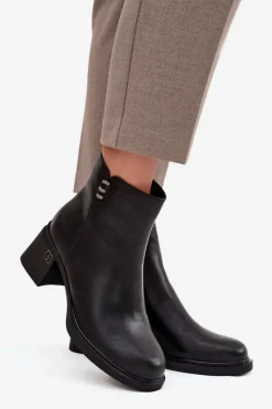 Hot Buty damskie Vinceza Skórzane Ocieplane Botki Damskie Na Klocku Vinceza 91159 Czarne Czarny