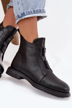 Discount D&A Skórzane Ocieplane Botki Damskie MK52-026 Czarne