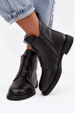 Discount D&A Skórzane Ocieplane Botki Damskie MK52-026 Czarne