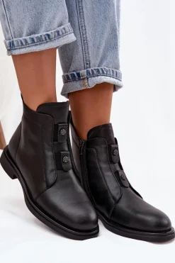 Discount D&A Skórzane Ocieplane Botki Damskie MK52-026 Czarne