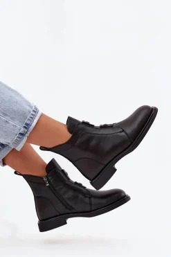 Discount D&A Skórzane Ocieplane Botki Damskie MK52-026 Czarne