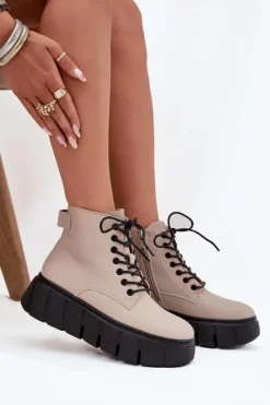 Botki Ocieplane|Botki Skórzane>Buty damskie Vinceza Skórzane Ocieplane Botki Damskie Na Platformie Vinceza 66803 Beżowe Beżowy