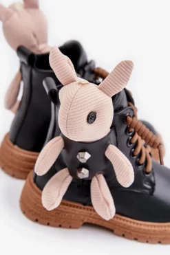 Sale Buty damskie Vinceza Skórzane Ocieplane Botki Dziecięce Na Zamek Z Misiem Vinceza 36261 Czarne Czarny