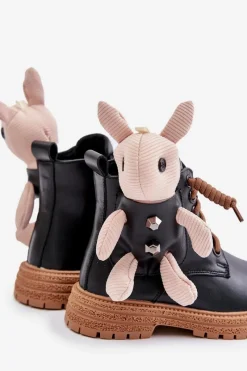 Sale Buty damskie Vinceza Skórzane Ocieplane Botki Dziecięce Na Zamek Z Misiem Vinceza 36261 Czarne Czarny