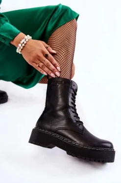 Outlet Big Star Shoes Skórzane Ocieplane Botki Glany Big Star II274109 Czarne