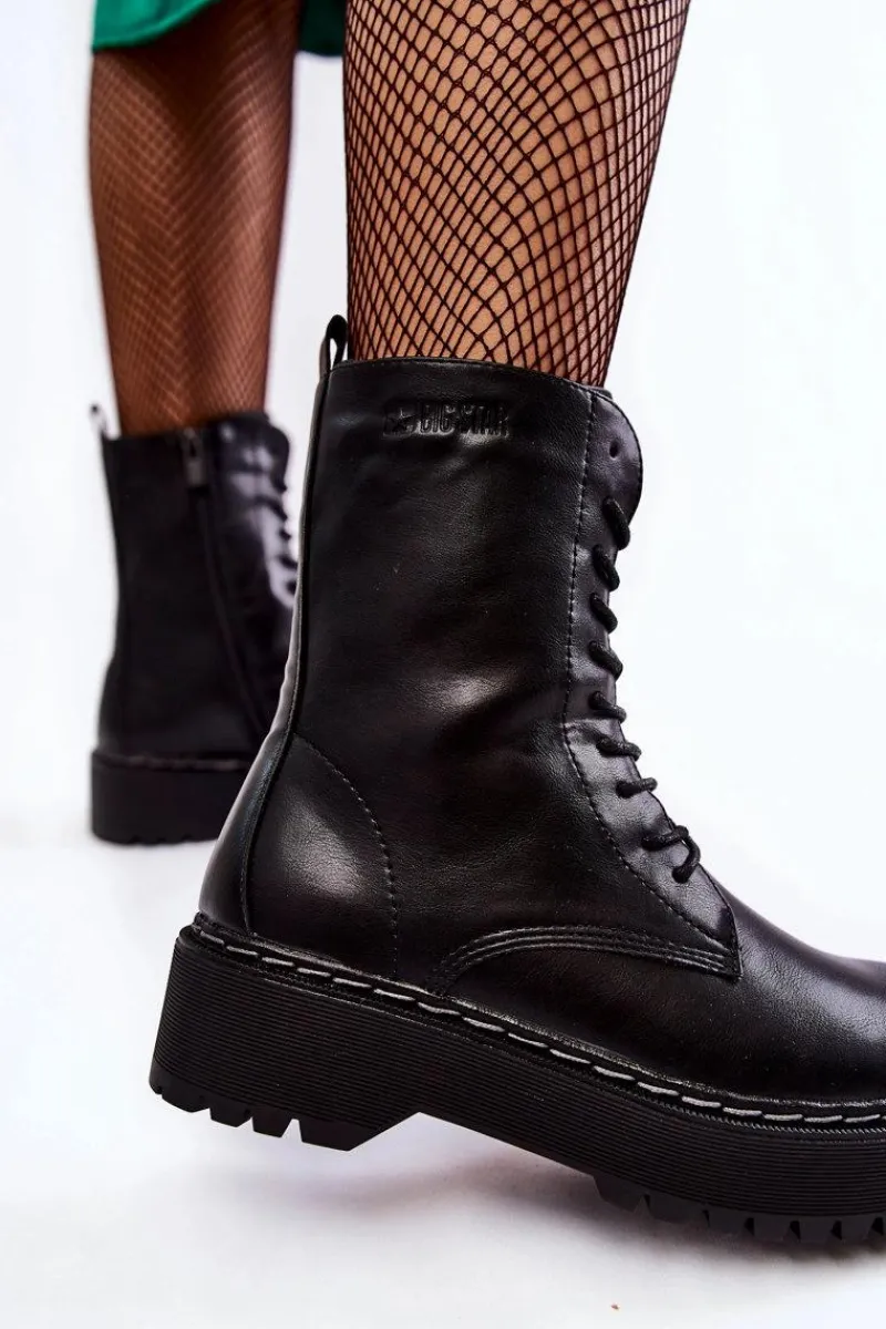 Outlet Big Star Shoes Skórzane Ocieplane Botki Glany Big Star II274109 Czarne