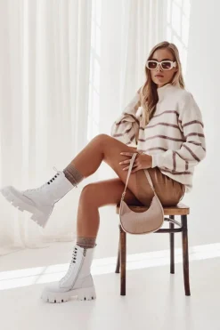 Hot GOE Skórzane Ocieplane Botki KK2N4012 Białe