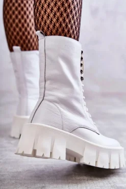 Hot GOE Skórzane Ocieplane Botki KK2N4012 Białe