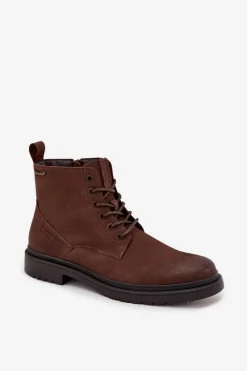 Hot Big Star Shoes Skórzane Ocieplane Botki Męskie Na Zamek Big Star OO174149 Czekoladowe Brązowy