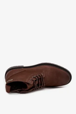 Hot Big Star Shoes Skórzane Ocieplane Botki Męskie Na Zamek Big Star OO174149 Czekoladowe Brązowy