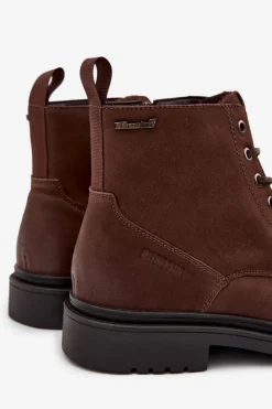 Hot Big Star Shoes Skórzane Ocieplane Botki Męskie Na Zamek Big Star OO174149 Czekoladowe Brązowy