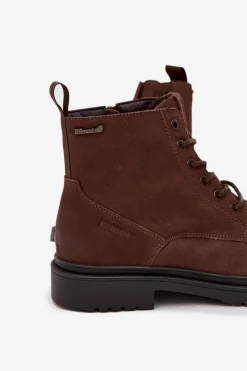 Hot Big Star Shoes Skórzane Ocieplane Botki Męskie Na Zamek Big Star OO174149 Czekoladowe Brązowy