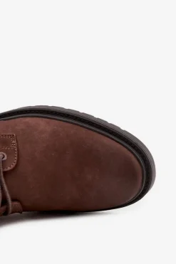 Hot Big Star Shoes Skórzane Ocieplane Botki Męskie Na Zamek Big Star OO174149 Czekoladowe Brązowy