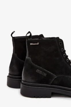 Online Skórzane Ocieplane Botki Męskie Na Zamek Big Star OO174148 Czarne Męskie Botki Męskie