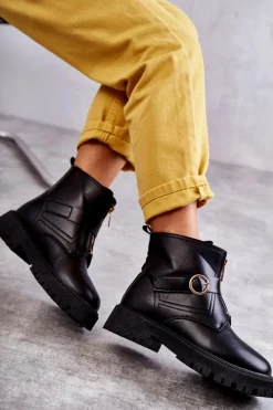 Clearance Skórzane Ocieplane Botki Na Suwak Czarne Verina Damskie Czarne Botki|Botki Zimowe Damskie