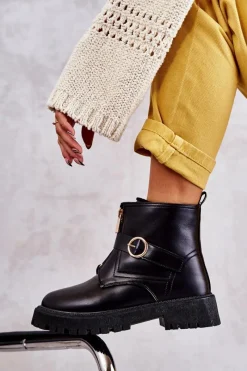 Clearance Skórzane Ocieplane Botki Na Suwak Czarne Verina Damskie Czarne Botki|Botki Zimowe Damskie