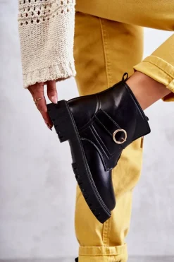 Clearance Skórzane Ocieplane Botki Na Suwak Czarne Verina Damskie Czarne Botki|Botki Zimowe Damskie