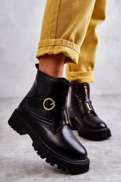 Clearance Skórzane Ocieplane Botki Na Suwak Czarne Verina Damskie Czarne Botki|Botki Zimowe Damskie