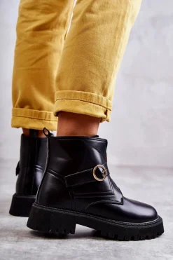 Clearance Skórzane Ocieplane Botki Na Suwak Czarne Verina Damskie Czarne Botki|Botki Zimowe Damskie