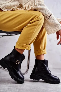 Clearance Skórzane Ocieplane Botki Na Suwak Czarne Verina Damskie Czarne Botki|Botki Zimowe Damskie