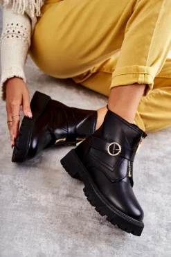 Clearance Skórzane Ocieplane Botki Na Suwak Czarne Verina Damskie Czarne Botki|Botki Zimowe Damskie