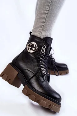 Discount Skórzane Ocieplane Botki Na Suwak Czarne Lemar Raynes Damskie Damskie Trapery|Botki Sznurowane