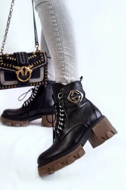 Discount Skórzane Ocieplane Botki Na Suwak Czarne Lemar Raynes Damskie Damskie Trapery|Botki Sznurowane