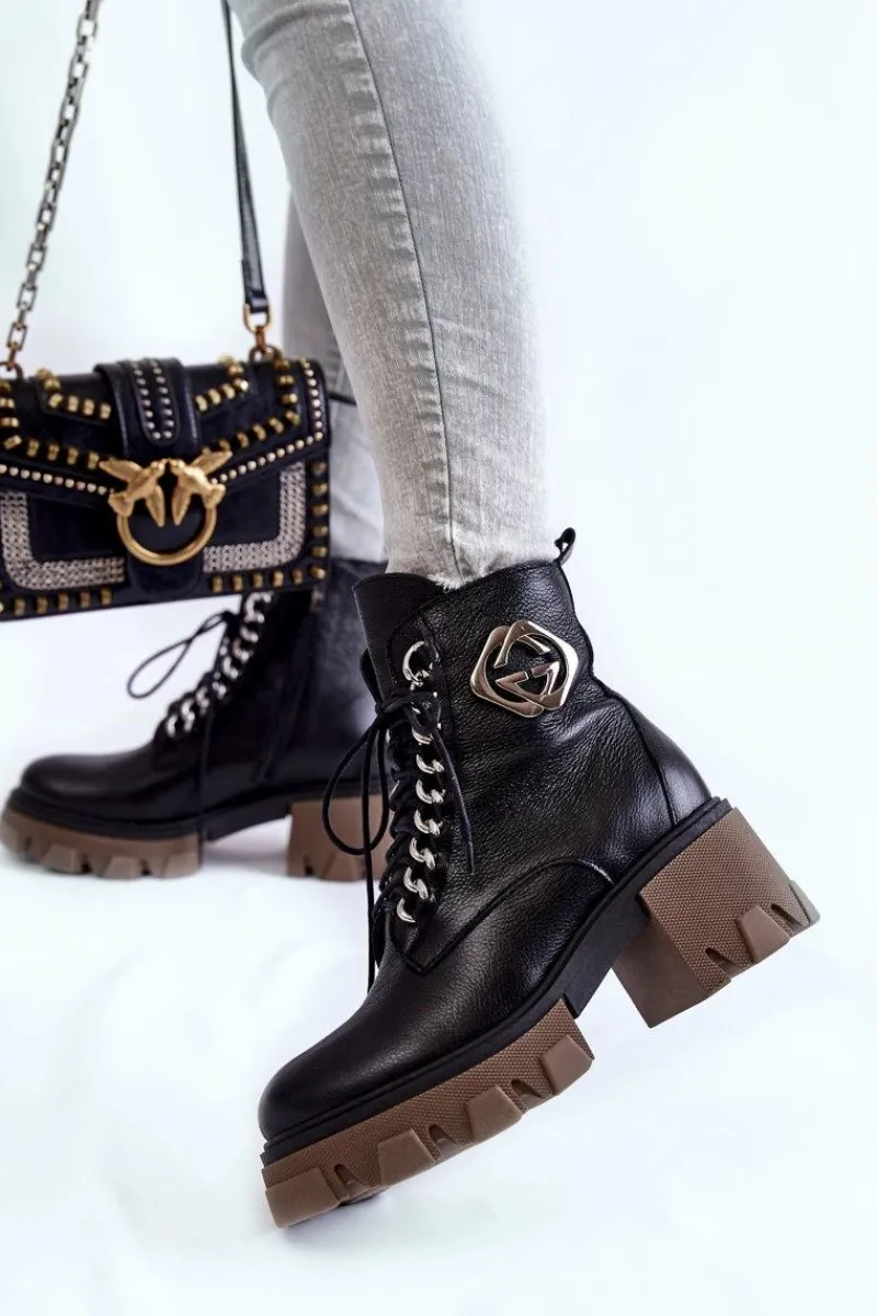 Discount Skórzane Ocieplane Botki Na Suwak Czarne Lemar Raynes Damskie Damskie Trapery|Botki Sznurowane