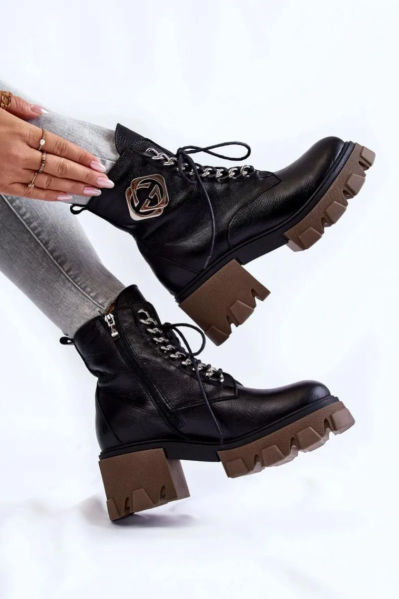 Discount Skórzane Ocieplane Botki Na Suwak Czarne Lemar Raynes Damskie Damskie Trapery|Botki Sznurowane